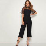 Floral Embroidery Contrast Mesh Jumpsuit