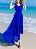 Royal Blue (Belt) V-Neck Long Dress