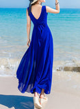 Royal Blue (Belt) V-Neck Long Dress