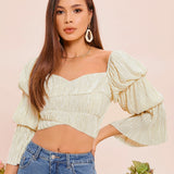 Layered Bell Sleeve Crinkle Crop Top