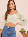 Layered Bell Sleeve Crinkle Crop Top