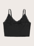 Lace Trim Rib-knit Crop Cami Top