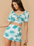 Tie Front Tropical Print Crop Top & Skort Set