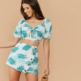 Tie Front Tropical Print Crop Top & Skort Set