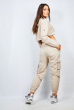 Beige Crop Shirt & Cargo Trouser Lounge Set