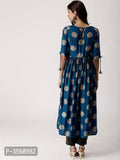 Women Short Sleeve Turquoise Rayon Flared Kurti