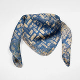 Blue Gold Silk Scarf Pattern Bandana Scarf Silk