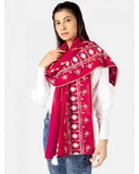 Women's Christmas Tree Worm Red Khadi Embroidered Stole/Scarf
