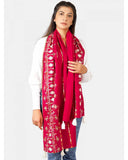 Women's Christmas Tree Worm Red Khadi Embroidered Stole/Scarf