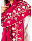 Women's Christmas Tree Worm Red Khadi Embroidered Stole/Scarf