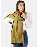 Women's Tiny Floral Bunch Olive Green Embroidered Stole