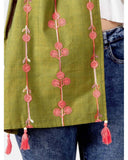 Women's Tiny Floral Bunch Olive Green Embroidered Stole