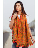 Women's Mono Orange Woollen Embroidered khadi Muffler or Stole