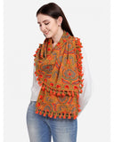 Women's Mono Orange Woollen Embroidered khadi Muffler or Stole
