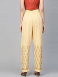 Women's Yellow Cotton Embroidered Ethnic Pants