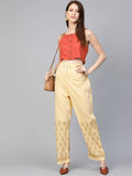 Women's Yellow Cotton Embroidered Ethnic Pants