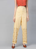 Women's Yellow Cotton Embroidered Ethnic Pants