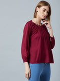Women's Regular Length Maroon Rayon Round Neck Tees