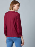 Women's Regular Length Maroon Rayon Round Neck Tees