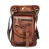 Crazy Horse Leather Design Men Small Messenger Mochila Bag Fashion Travel Belt Fanny Waist Pack Drop Leg Bag Tablet Pouch 2141