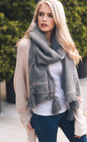 Long Gray Tassel Frayed Blanket Scarf