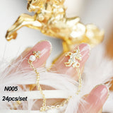 24Pcs Luxe Shining Rhinestone False Square Transparent Nails with Fake Art