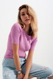 Rib Knitted Sweater With Tie Back in Pink
