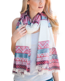 Red Mix Tribal Print Frayed Long Scarf