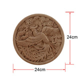 Chinese Dragon and Phoenix Mascot Unpainted Retro Line Wood Decals