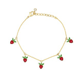 HOT 18k Real Gold Plated Colorful Zircon Cherry Peach Tropical Fruit Anklet for Women