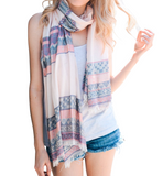 Pink Mix Tribal Print Frayed Long Scarf