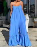 2021 New Loose Jumpsuits for Women Blue Spaghetti Strap Flare Pants Fashion High Street Wear Clothes Long Romper Jumpsuit Women