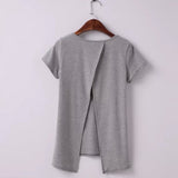 Sexy Brandy Melville AA Style Harajuku Camiseta Soft Back Slit Pullover T-Shirt Women Short Sleeve Tee dames kleding Top 3 Color