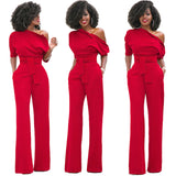 Fashion Wide Leg Slanted One Shoulder Belted Jumpsuits  Yoga
