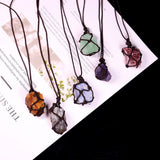 Natural Crystal Quartz Necklace Pocket Pendant with Weave Rope Net