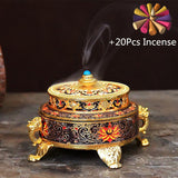 Incense Burner Incense Stick Holder Metal Tibetan Style Painted Enamel Zinc Alloy Coil Incense Crafts Home Office Decoration