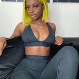 OEM Fitness Sporty Women Tracksuit Sleeveless V-Neck Tank Stretchy Leggings Ribbed Bra Two Piece Set Solid Streetwear Outfit