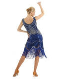 Sleeveless V-Neck Bead Shiny Sequins Fringed Tassels Hem Flapper Woman Cocktail 1920s Dress