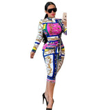 2019Hot Sale Long Sleeve Printed Two Piece Set Women Plus Size Casual Dress