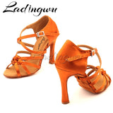 Ladingwu Bronze Silk Satin Latin Dance Shoes