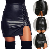 Summer Sexy Girls Above Knee Black PU Leather Mini Skirts Spring
