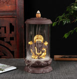 Backflow Incense Burner with Purple Sand and Buddha Golden Statue
