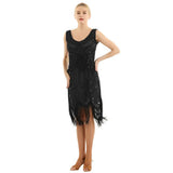 Sleeveless V-Neck Bead Shiny Sequins Fringed Tassels Hem Flapper Woman Cocktail 1920s Dress