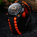 Multifuctional Survival Paracord Bracelet Watch with Compass Flint Fire Starter Scraper Whistle Gear