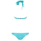 Sexy Halter Push Up Pure Color Bra + Low Waist Briefs Two Piece Bikini Set for Women