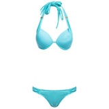 Sexy Halter Push Up Pure Color Bra + Low Waist Briefs Two Piece Bikini Set for Women