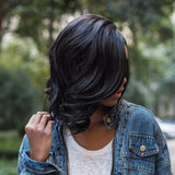 AISIHAIR Women Medium Big Wavy Side Parting Black Synthetic Wigs