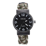 EMAK Multifunctional Survival Paracord Bracelet Watch with Compass Flint Fire Starter Scraper Whistle Gear