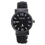 EMAK Multifunctional Survival Paracord Bracelet Watch with Compass Flint Fire Starter Scraper Whistle Gear