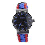 EMAK Multifunctional Survival Paracord Bracelet Watch with Compass Flint Fire Starter Scraper Whistle Gear